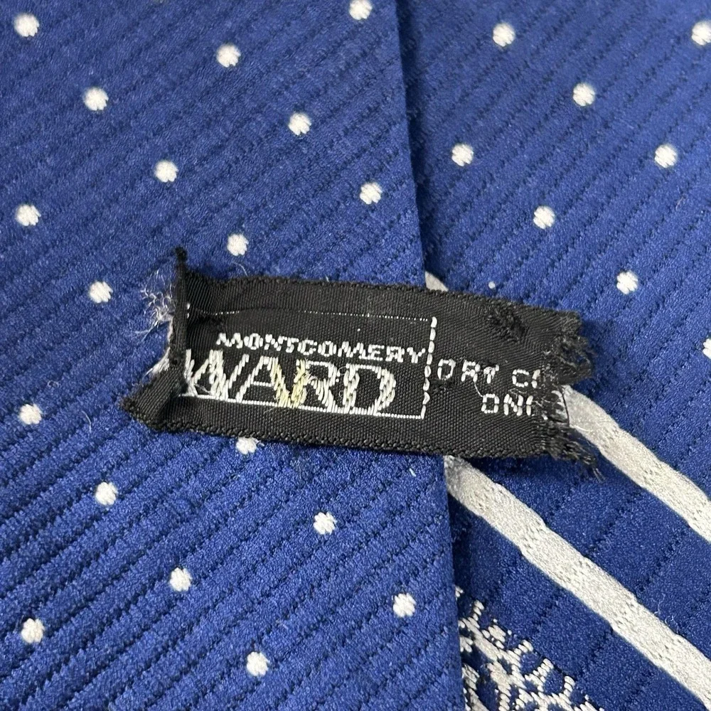 Vintage Montgomery Ward WARD Mens Neck Tie Lot Blue Striped & Polka Dot Retro